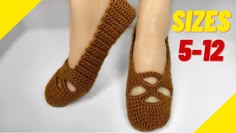 there is a woman's feet wearing crocheted slippers with holes on them