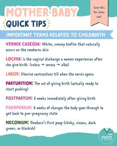 the mother baby quick tips list for moms to help with their child's needs