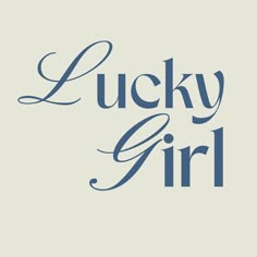 the lucky girl logo is shown in blue on a light gray background with an ornate font