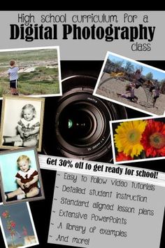 an advertisement for a digital photography class with pictures of children and their parents on it