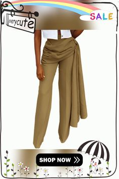 Khaki Unique Fashion Mid-waist Straight Pants Fitted High Waist Wide Leg Khaki Pants, High Waist Khaki Wide Leg Pants For Fall, Fall High Waist Khaki Wide Leg Pants, Khaki High-waisted Wide Leg Pants For Fall, Non-stretch Wide Leg Khaki Pants, Khaki Non-stretch Wide-leg Pants, Chic Khaki Baggy Pants, Chic Baggy Khaki Pants, Chic High Waist Khaki Bottoms