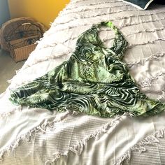 Never Worn Without Tags Condition Like New Green Lined Halter Neck Dress, Green Halter Neck Lined Dress, Fitted Summer Dress With Triangle Top, Beach Dress Top With Fitted Stretch, Fitted Beach Dress Top, Motel Rocks Dress, Motel Rocks, Halter Top, Green Dress