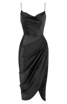 Revamp your date-night look in this divine corset dress cut from lustrous stretch satin with a cinched waist and gathered side for an hourglass silhouette. The corset is lined with stretch crepe that gives a nonslip effect to keep the bodice perfectly in place at all times. Exclusive retailer 53" length Sweetheart neck Spaghetti straps Tulip hem Lined Polyester/acetate/elastane Dry clean Imported Satin Cami Dress, Short Homecoming Dress, Gowns Of Elegance, Looks Vintage, Types Of Skirts, Asymmetrical Dress, Corset Dress, Satin Dresses, Look Fashion