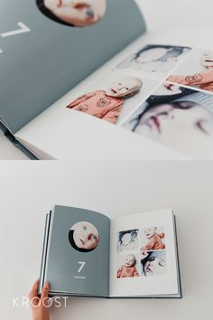 an open book with photos on it and the cover opened up to show two women's faces