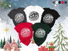 four t - shirts with the words merry christmas written on them