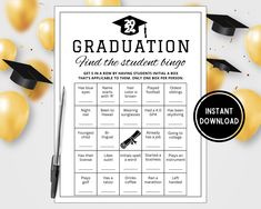 graduation party game with balloons and confetti