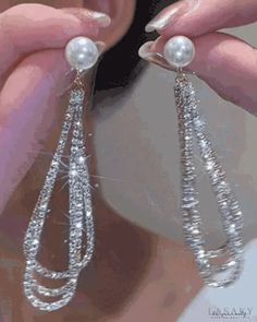 Lasaky - 1 pair of chain earrings with rhinestones and pearls Western Jewellery, Pearl Decorations, Rhinestone Material, Button Decorations, Geometric Decor, Chic Type, Sequin Gown, Ear Cuffs, Earring Sale