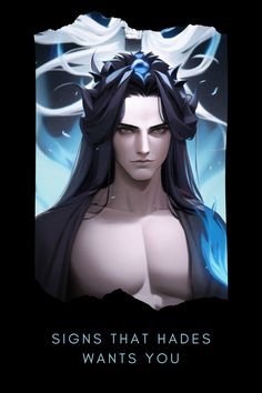 an image of a male avatar with long black hair and blue wings on his head