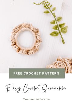 crochet bracelet pattern with text overlay that reads, free crochet pattern easy crochet scrunchie