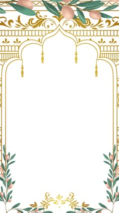 an ornate gold frame with flowers and leaves on the border, in front of a white background