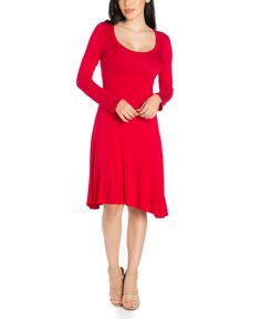 in stock Fitted Solid Red Midi Dress, Red Solid Knee-length Mini Dress, Chic Red Solid Color Midi Dress, Red Mini Dress Fit And Flare Knee-length, Red Fit And Flare Mini Dress Knee-length, Stretch Red Dress, Red Casual Fit And Flare Dress, Casual Red Midi Dress For Fall, Casual Red Midi Dress For Night Out