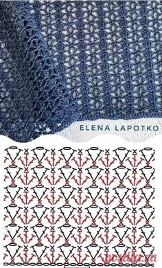 the knitting pattern is shown in blue and white, with red stitchs on it