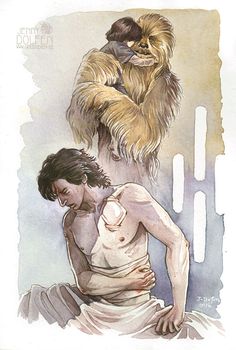 the star wars characters are depicted in this watercolor painting