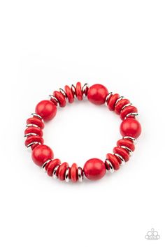 Disc shaped red stone and silver beads join oversized red stone beads along a stretchy band, creating a rustic centerpiece around the wrist. Sold as one individual bracelet. Red Stone Bracelet, Rustic Centerpiece, Red Bracelet, Rustic Centerpieces, Red Sparkle, Red Bracelets, Red Jewelry, Paparazzi Accessories, Paparazzi Jewelry