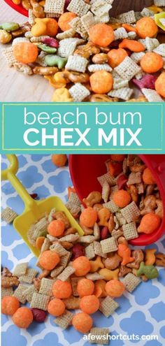 the beach bum chex mix has been made with cereal and is ready to be eaten