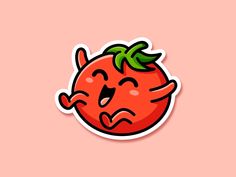 a sticker with an image of a tomato on it's face and tongue sticking out