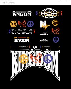 an image of the kingdom logo with different colors and symbols on it's black background