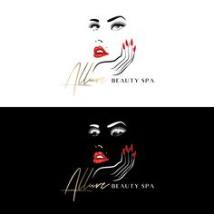 the logo for an allure beauty spa is shown in two different colors and styles