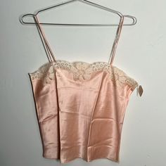 New Tags / 100% Silk / True Vintage Labeled Sz Large Measures Pit To Pit 18 1/2” / Waist 18”/ Length (Shoulder Strap Top To Bottom 23”Laying Flat / Smoke-Free Environment (139) Spring Flirty Cami Top, Feminine Tank Camisole For Daywear, Spring Coquette Camisole With Built-in Bra, Spring Coquette Cami Top, Vintage Spring Camisole, Summer Flirty Camisole Top, Summer Coquette Camisole Top, Coquette Camisole Top For Summer, Feminine Camisole For Daywear