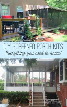 two pictures with the words diy screened porch kits everything you need to know