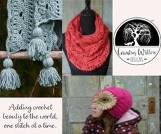 a collage of photos with different items including hats, scarves and scarfs