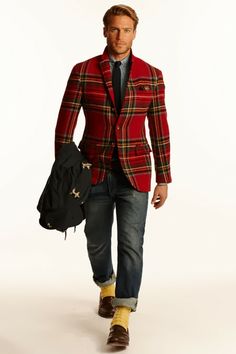 Polo Ralph Lauren 2014/2015 Red Plaid Jacket, Style College, Ralph Lauren Fall, Grey Shirt Dress, Sharp Dressed Man, Mens Fall, Well Dressed Men, Moda Vintage, Plaid Blazer