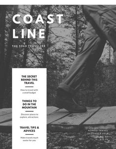 the cover of coast line magazine, featuring a man walking on a wooden platform in the woods