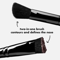 Unique dual-ended makeup brush that defines, blends out, and effortlessly contours your nose for a softly sculpted look. Contour Nose, Easy Contouring, Brush Guide, Nose Drawing, Elf Cosmetics, Contour Brush