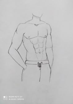 a drawing of a man's torso and chest, with his hands on his hips