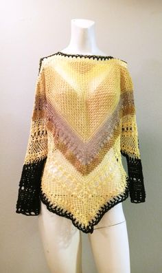 NEW CROCHET SWEATER BLACK YELLOW MULTICOLOR SIZE SMALL LONG SLEEVE HANDMADE Crochet Sweater Black, Women's Sweaters, Handmade Fashion, Sweater Black, Crochet Sweater, Crochet Fashion, Black N Yellow, Wearable Art, Black Sweaters