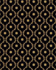 a black background with gold flowers and leaves