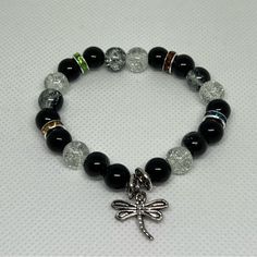 Adjustable Adjustable Black Metal Bracelets, Everyday Silver Jewelry With Black Beads, Black Metal Hypoallergenic Bracelets, Casual Silver Crystal Bracelet With Round Beads, Black Hypoallergenic Metal Bracelets, Hypoallergenic Black Metal Bracelets, Casual Silver Round Crystal Bracelet, Hypoallergenic Black Metal Bracelet, Adjustable Nickel-free Black Charm Bracelet