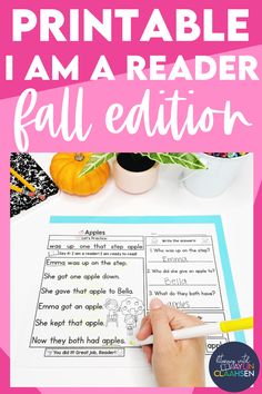 the printable i am a reader fall edition is shown with pumpkins and other items