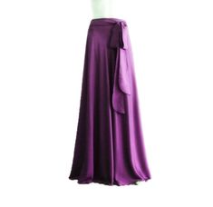 "It is made from soft and good quality Silk fabric. This is made to order in your measurements. Skirt length: 38\" .It can be made longer or shorter. It is made with a zipper. You can choose other color from the color chart. When you order please give me your measurements: 1: The length of skirt from the top of the waistline to bottom hem . 2: Waist ( where you want the waistline to be) . 3: Hips ( around the fullest part) 4: And your color choice. Tailoring time: 1-2 weeks before shipping. Care Elegant Purple Pleated Maxi Skirt, Elegant Full Skirt In Purple, Elegant Purple Full Skirt Bottoms, Elegant Full Purple Skirt, Elegant Purple Relaxed Maxi Skirt, Purple Elegant Relaxed Fit Maxi Skirt, Long Skirt With Sashes, Fitted Long Purple Skirt, Full Length Solid Color Gathered Skirt