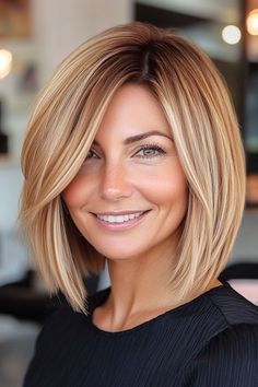 Save this pin for the best fall hair color ideas. A chic long bob (lob) in a warm honey-blonde hue creates a golden glow that's ideal for the fall season. A deep side part adds volume and adds to the sleek style. Blonde For Fall Hair Colors, Blonde Bob Hairstyles Fine Hair Over 40, Fall Bobs 2024, Blonde Hair Color Ideas For Fall Caramel Carmel Highlights, Lob Haircut With Bangs Fine Hair, Low Lighted Dark Blonde, Fall Lob Hairstyles, Long Bob Hairstyles Side Part, Short Fall Blonde Hair