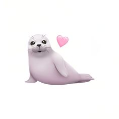 a white seal with a pink heart on it's nose and eyes, sitting in front of a white background