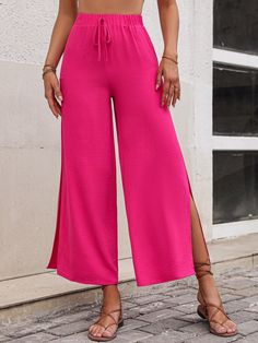 Pattern type: Solid  Style: Casual, Chic  Features: Tie, Slit  Length: Cropped  Material composition: 100% polyester  Care instructions: Machine wash cold. Tumble dry low.  Imported  Product measurements:   S: length 38 in, waist 25-38 in, hip 37 in  M: length 38 in, waist 27-40 in, hip 39 in  L: length 38 in, waist 29-42 in, hip 41 in  XL: length 39 in, waist 32-44 in, hip 44 in Hips Workout, Pretty Leggings, Wider Hips, Barbie Inspired, Style Casual Chic, Barbie Outfits, Leggings Outfit, Sleep Dress, Boutique Fashion