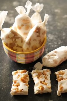 several pieces of food in a bowl on a table