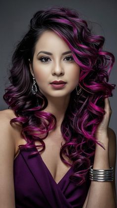 Plum Hair With Highlights, Plum Hair Color, Magenta Hair Colors, Purple Hair Highlights, Schwarzkopf Hair Color, Hair Color Plum