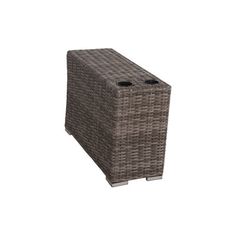 a brown wicker tissue dispenser sitting on top of a white background