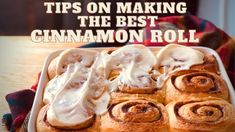 cinnamon rolls with icing in a baking pan