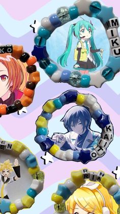 Adorable bracelets to show off your favorite Vocaloid character! Featuring a matching set of Len and Rin for friends! More characters to come! <3 Hatsune Miku Bracelet, Customized Themed Friendship Bracelets, Multicolor Themed Friendship Bracelets, Themed Multicolor Wristband As Gift, Themed Multicolor Wristband For Gift, Themed Multicolor Wristband As A Gift, Matching Braclet Ideas, Gojo Bracelet, Miku And Friends