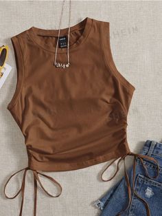 Beach Top With Drawstring, Shein Fits, Outfit Korean, Women Tank Tops, Crop Tank Top, Brown Top, Cute Crop Tops, Cute Swimsuits, Casual Style Outfits