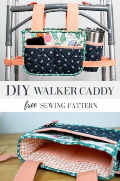 the diy walker caddy is an easy sewing project for beginners to sew