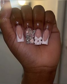 Medium Nails White, Nails Acrylic Medium, Glow Nails, French Acrylic Nails