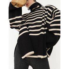 Embrace Cozy Elegance with Our Striped Turtleneck Sweater Introducing the perfect blend of comfort and style - our Striped Turtleneck Sweater! Designed for the modern woman, this sweater is a must-have addition to your autumn and winter wardrobe. Its relaxed fit and timeless striped pattern make it a versatile piece for various occasions, from casual outings to stylish gatherings. Experience the warmth of thick yarn material and the charm of a classic turtleneck design that keeps you cozy while Striped Turtleneck Sweater, Classic Turtleneck, Sweater Pin, Thick Yarn, Striped Turtleneck, Winter Wardrobe, Autumn And Winter, Pattern Making, Black Stripes