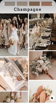 a collage of photos with flowers, candles and bridesmaid's bouquets