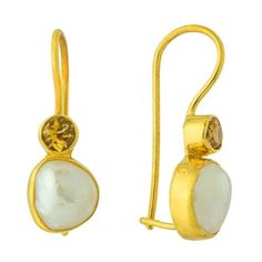 Very refined look no matter what the occasion. With a baroque pearl for the moon and a citrine for the stars, these earrings are ideal for romantic evenings. 24k gold over sterling silver. Hinged backs for pierced ears. Size: 7/8 Inch. Gold Pearl Earrings With Gemstone For Formal Occasions, Gold Pearl Earrings With Gemstones For Formal Events, Formal Gold Pearl Earrings With Gemstone, Gold Pearl Gemstone Earrings For Anniversary, Pear-shaped Gold Pearl Earrings With Gemstones, Lapis Earrings, Citrine Earrings, Romantic Evening, Garnet Earrings