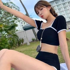 Color: Black, Size: XL Spring Bathing Suits, Bikinis 2023, Color Block Swimwear, Womens Swimsuit, Seductive Style, Black Bathing Suits, Middle Age Fashion, Korean Aesthetic, High Waist Pants