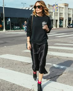 How to Style your Black Slip Dress when the Party's Over Slip Dress Outfit Ideas, Slip Dress Street Style, Winter Fashion Outfits Dressy, Vinter Mode Outfits, Casual Chique Stijl, Satin Skirt Outfit, Slip Dress Outfit, Winter Mode Outfits, Outfit Ideas Winter